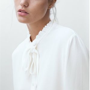 Massimo Dutti Frill Collar Ruffle Sleeve Blouse in Ivory/Cream, size EU40 / US8